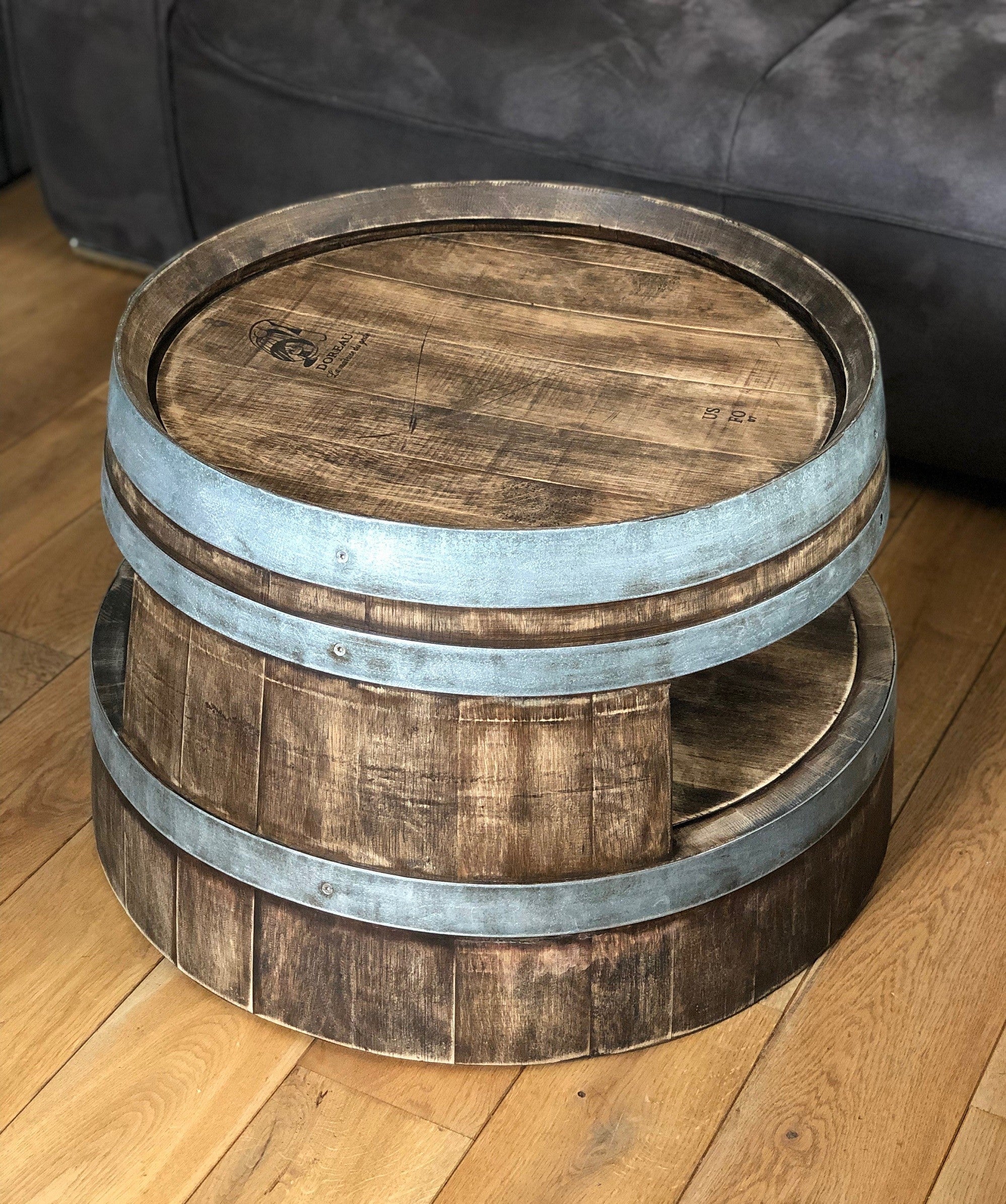 Weinfass Couchtisch mit Einlegeboden Whiskyfass-Optik