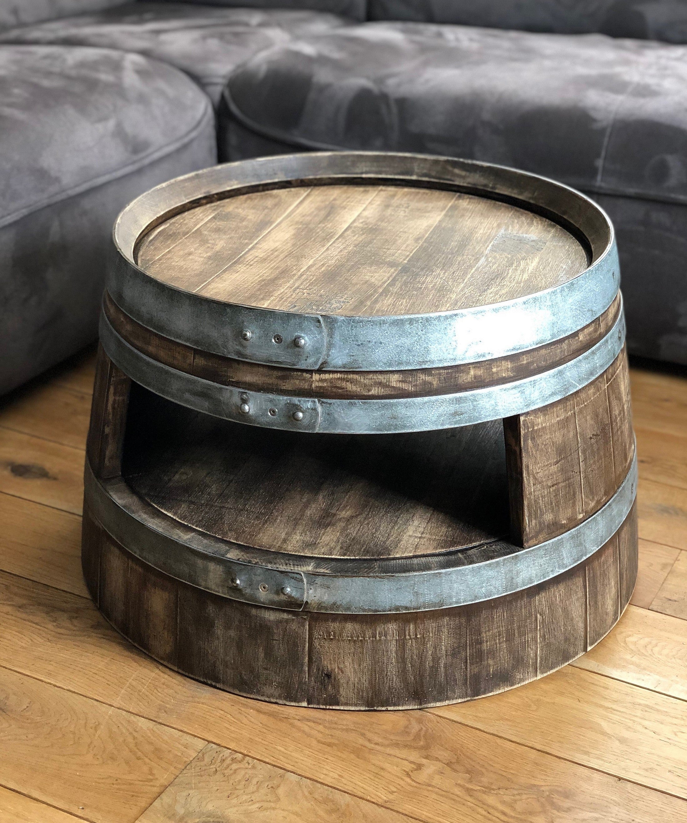Weinfass Couchtisch mit Einlegeboden Whiskyfass-Optik