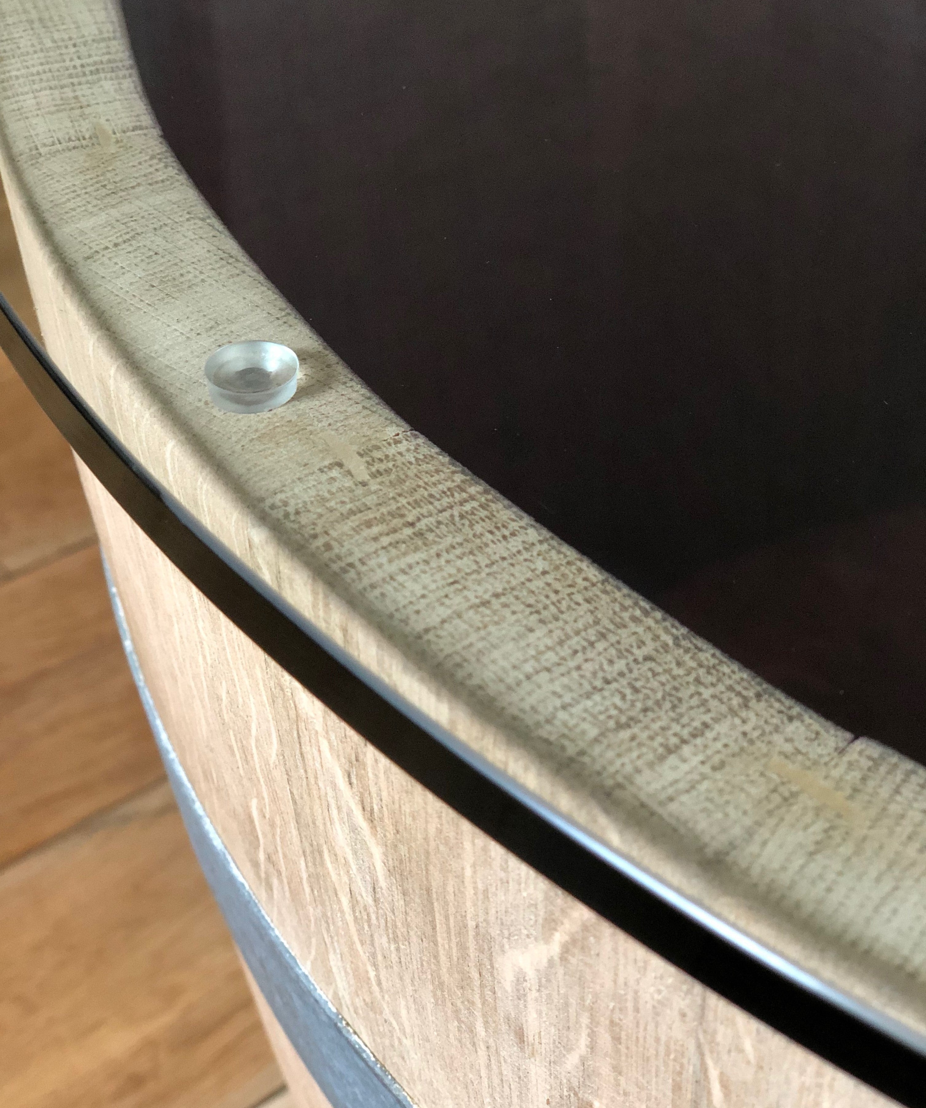 Weinfass Couchtisch mit kleiner (70er) Glasplatte