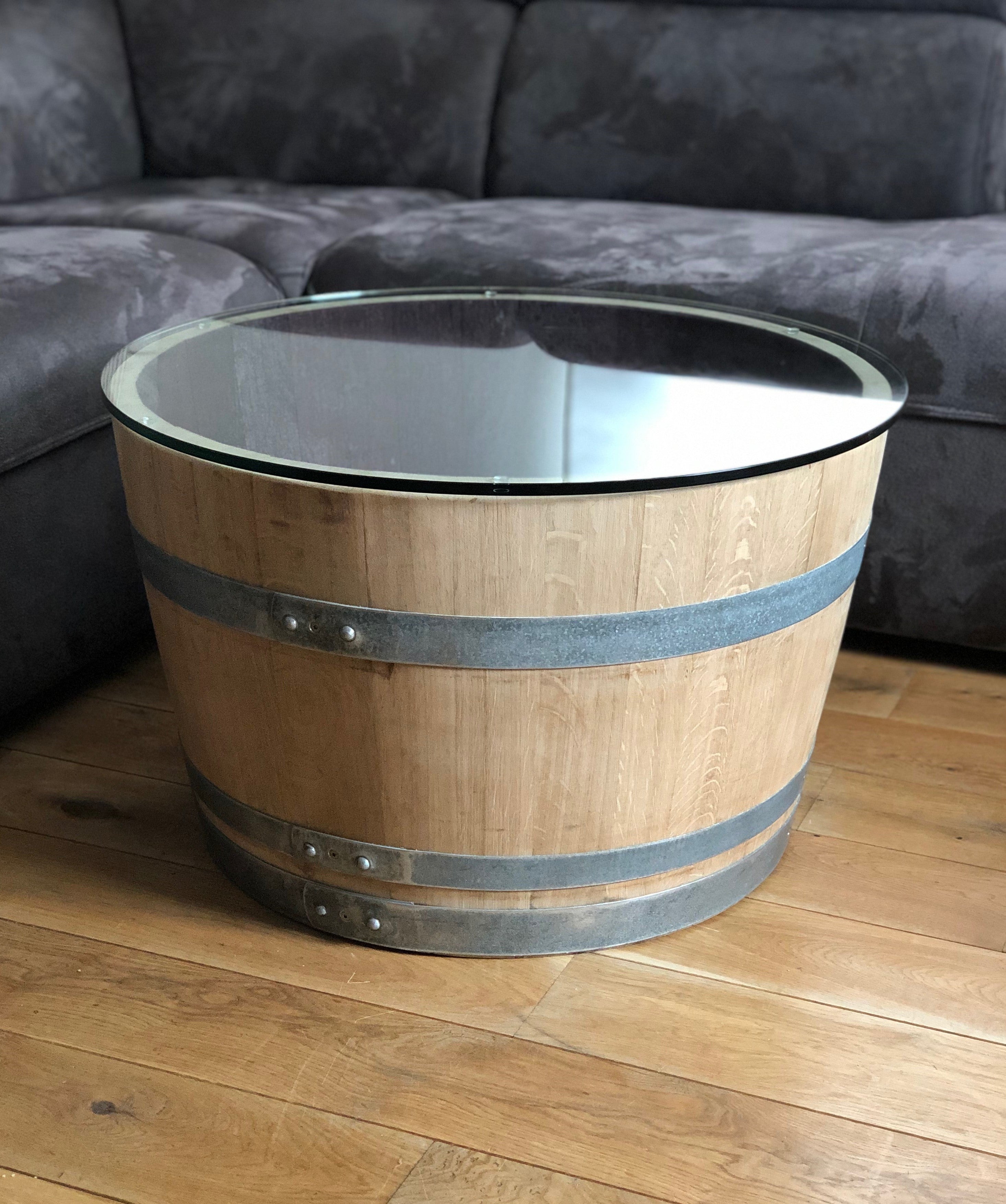 Weinfass Couchtisch mit kleiner (70er) Glasplatte