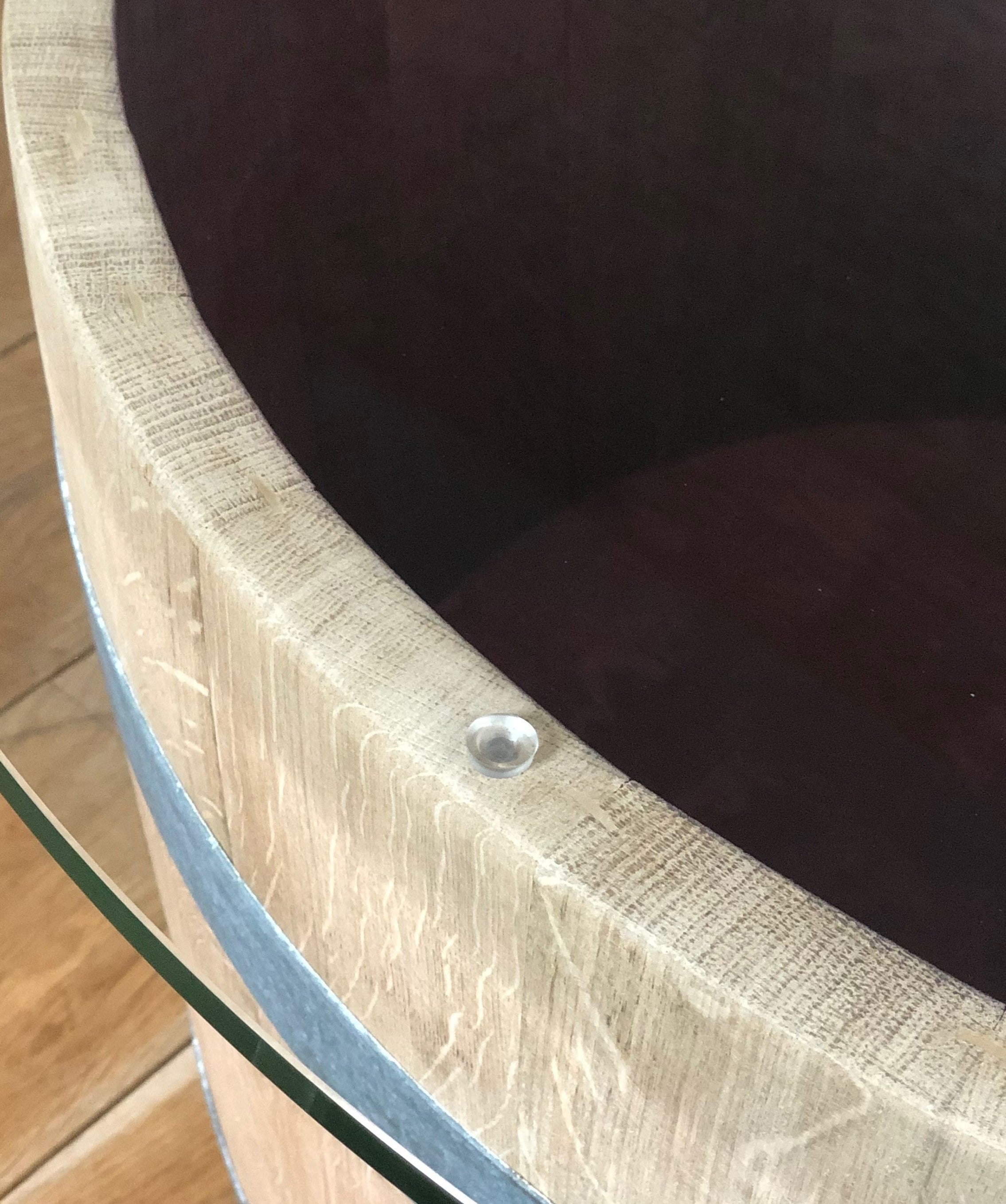 Weinfass Couchtisch mit großer (80er) Glasplatte