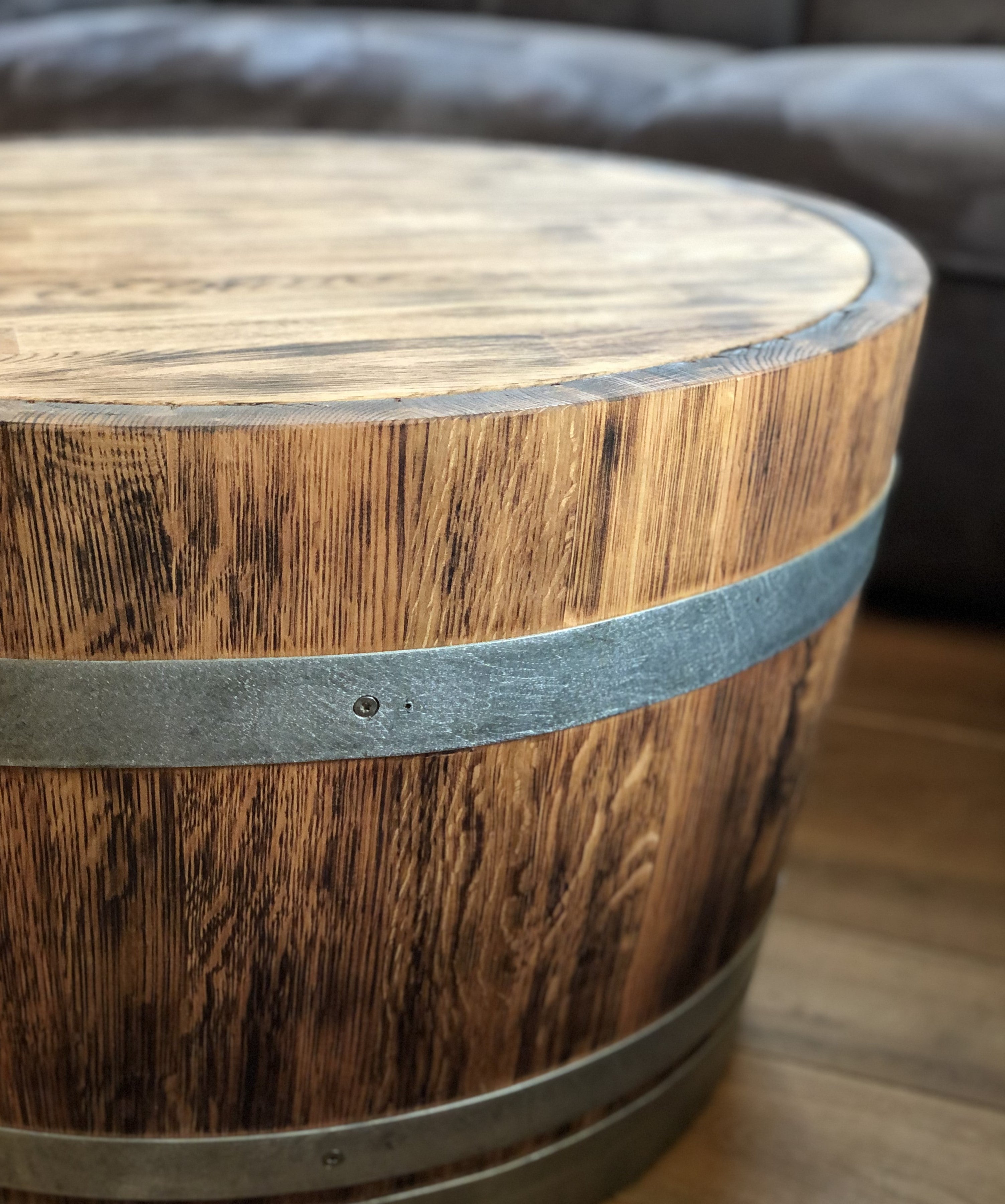 Weinfass Couchtisch mit Holzdeckel rustikal