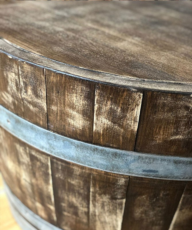 Weinfass Couchtisch mit Holzdeckel Whiskyfass Optik
