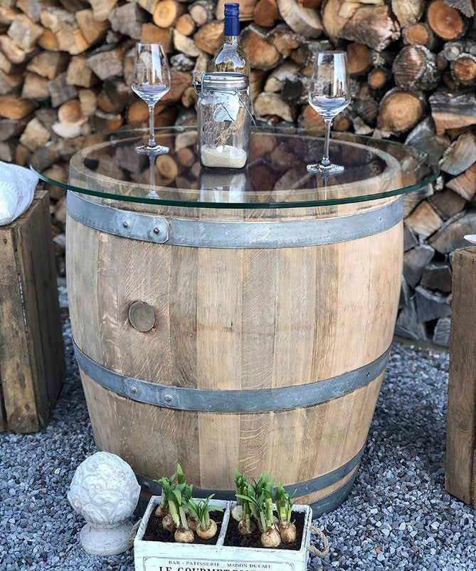3/4 Weinfass mit 70er Glasplatte natur
