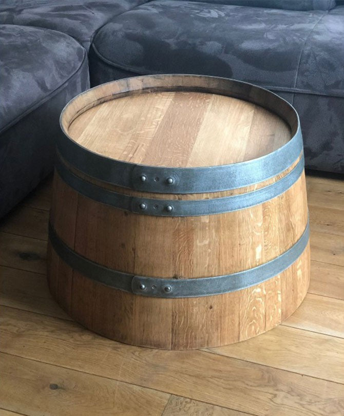 Weinfass Couchtisch geölt - halbes Weinfass