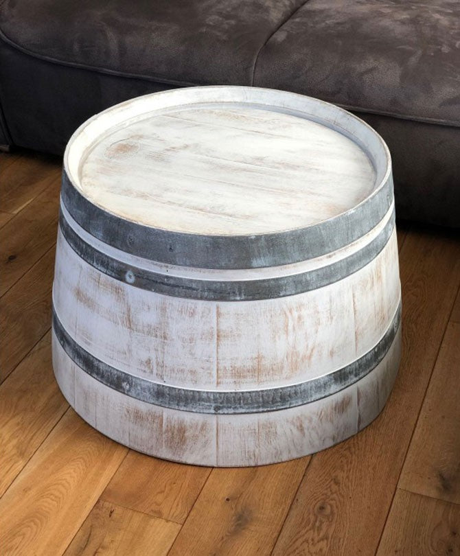 Weinfass Couchtisch Shabby White - halbes Weinfass