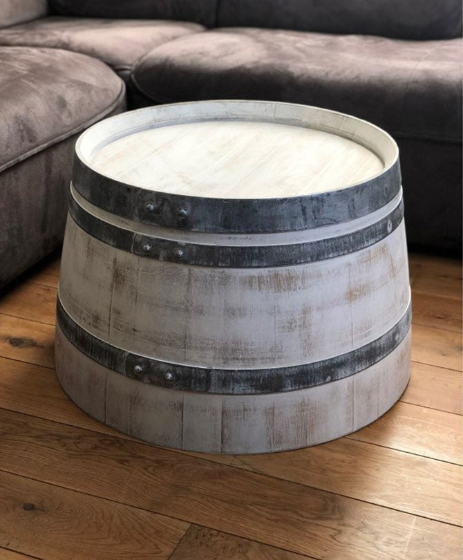 Weinfass Couchtisch Shabby White - halbes Weinfass