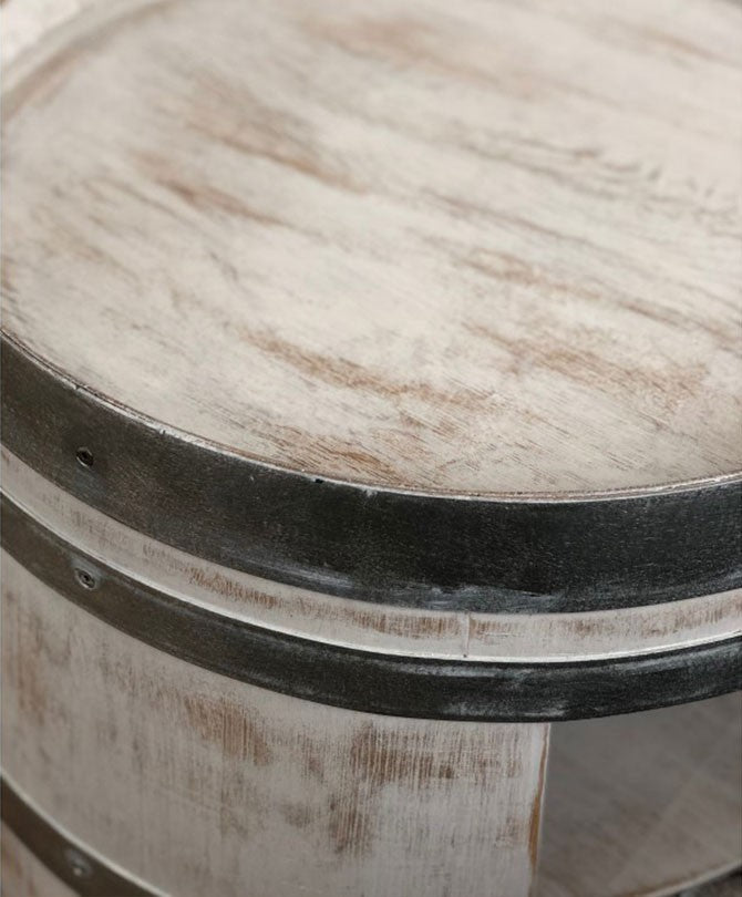 Weinfass Couchtisch mit Einlegeboden Shabby White