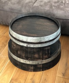 Weinfass Couchtisch mit Einlegeboden Shabby Black