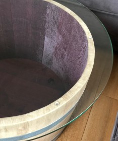 Weinfass Couchtisch mit großer (80er) Glasplatte
