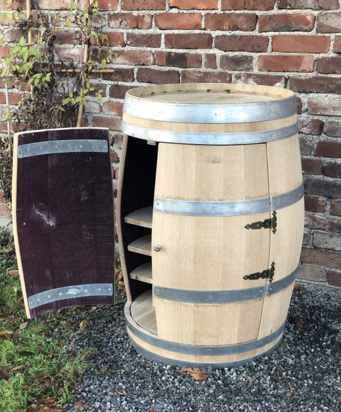Weinfass Bar mit großen Türen, Flaschenhalter und Einlegeboden, 225L Weinfass