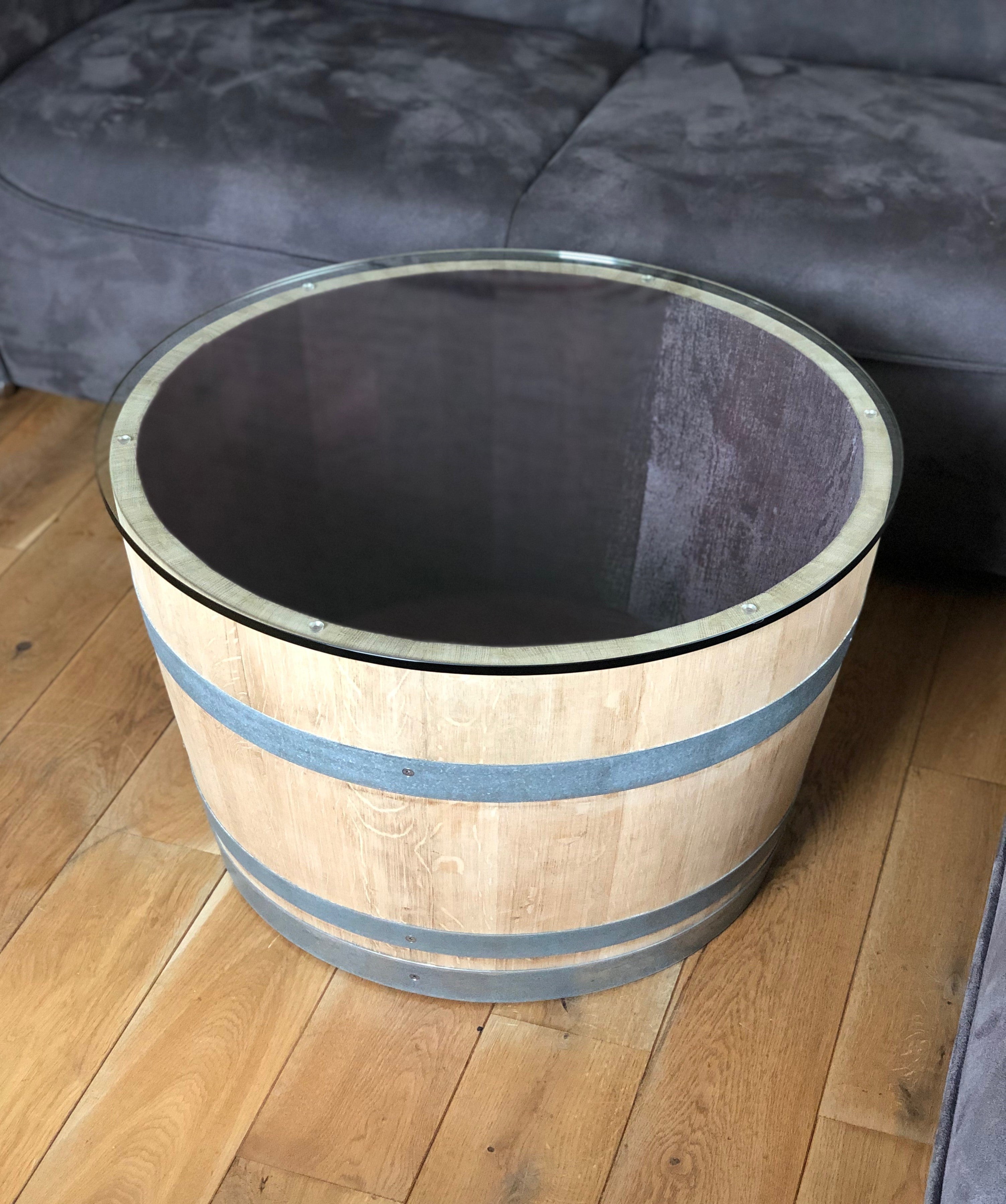 Weinfass Couchtisch mit kleiner (70er) Glasplatte