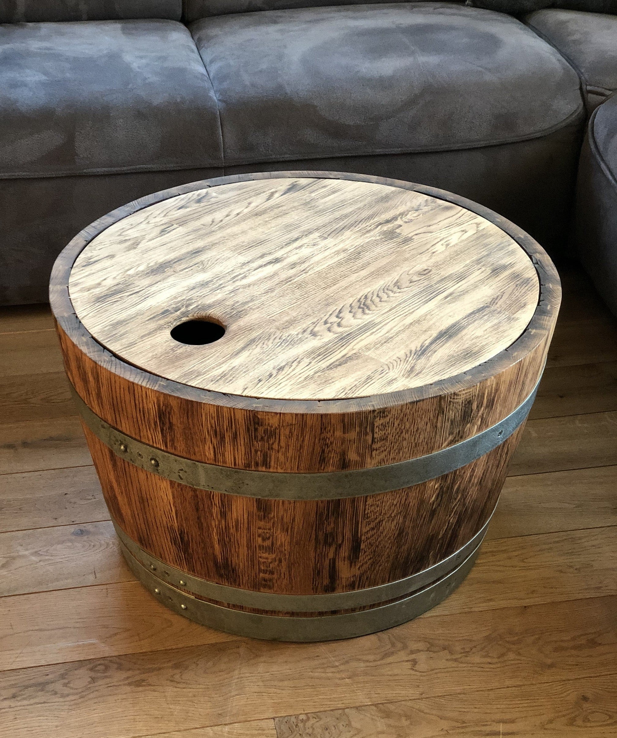 Weinfass Couchtisch mit Holzdeckel rustikal