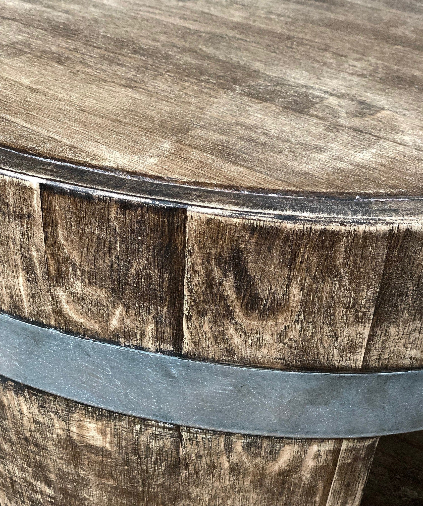 Weinfass Couchtisch mit Holzdeckel und Einlegeboden Whiskyfass-Optik