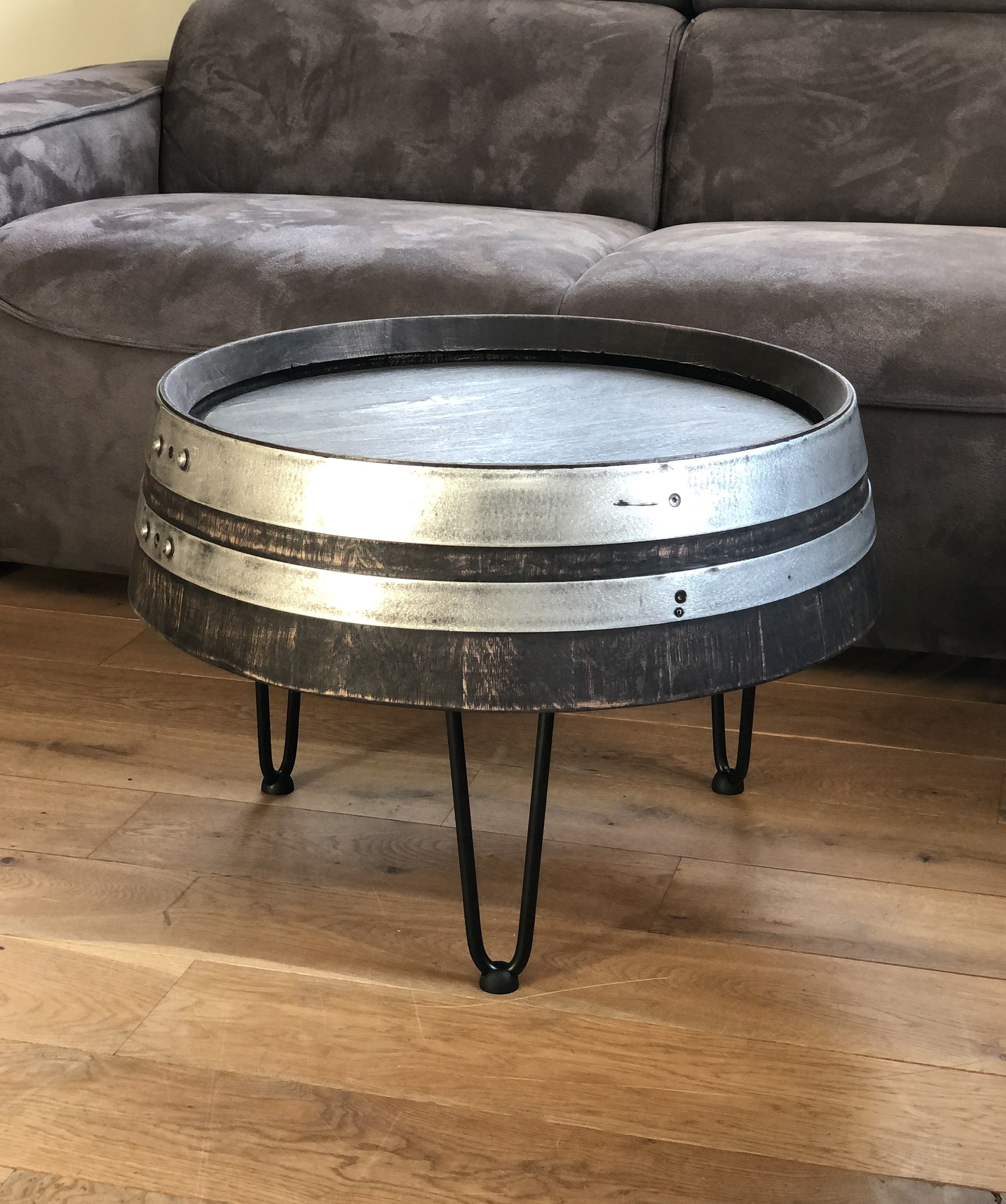 Weinfass Couchtisch Dreibein Shabby Black