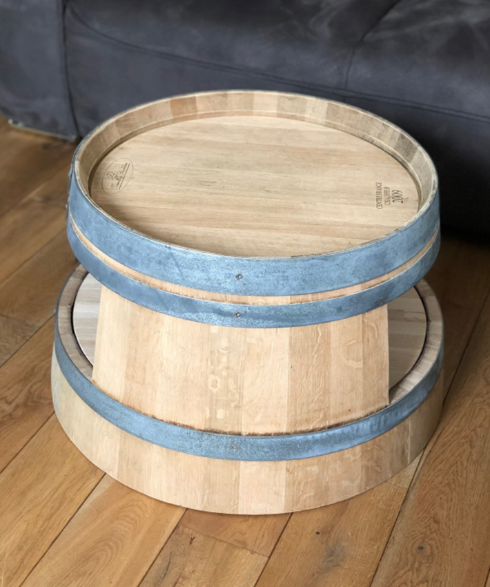 Weinfass Couchtisch mit Einlegeboden natur
