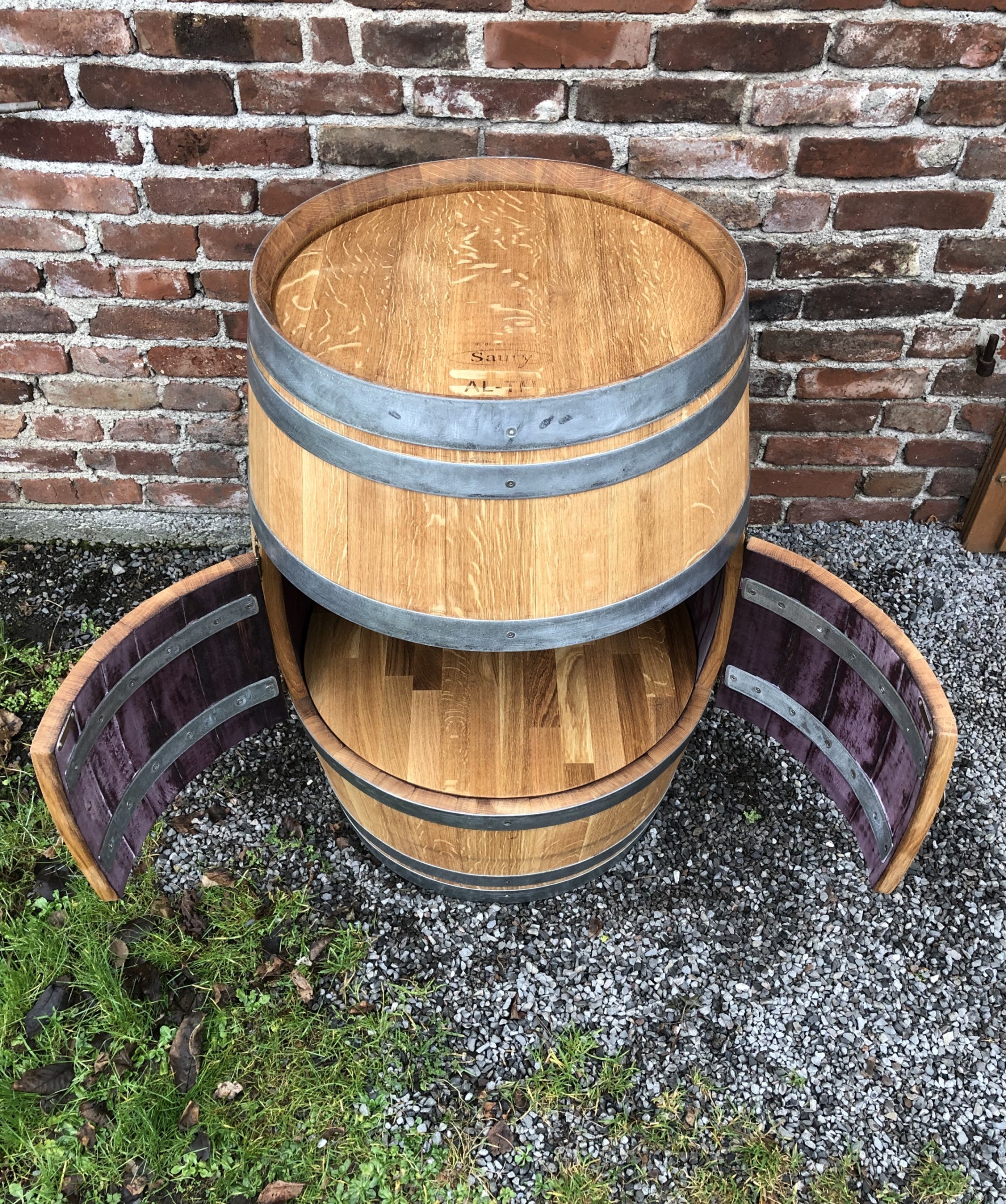 Weinfass Bar mit kleinen Türen und Einlegeboden, 225L Weinfass