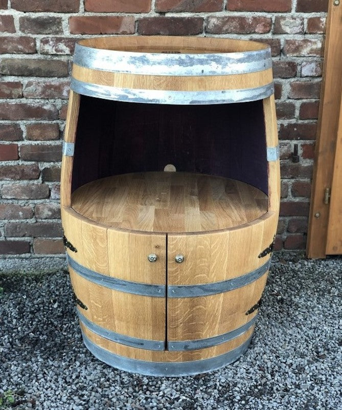 Weinfass Bar mit kleinen Türen, Flaschenhalter und großer Öffnung, 225L Weinfass