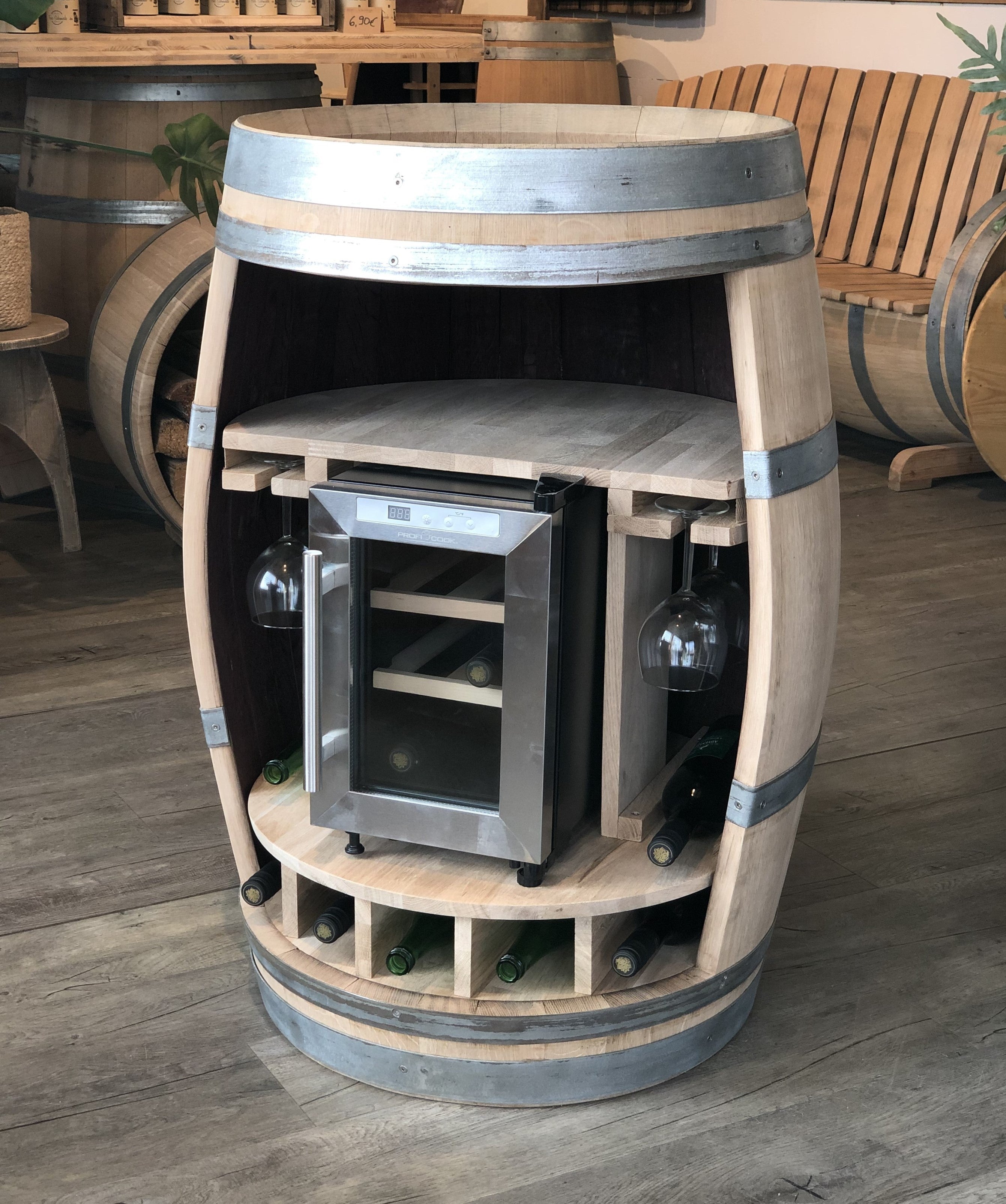 Weinfass Bar "Weinkühler" Flaschen- & Glashalter, 225L Weinfass