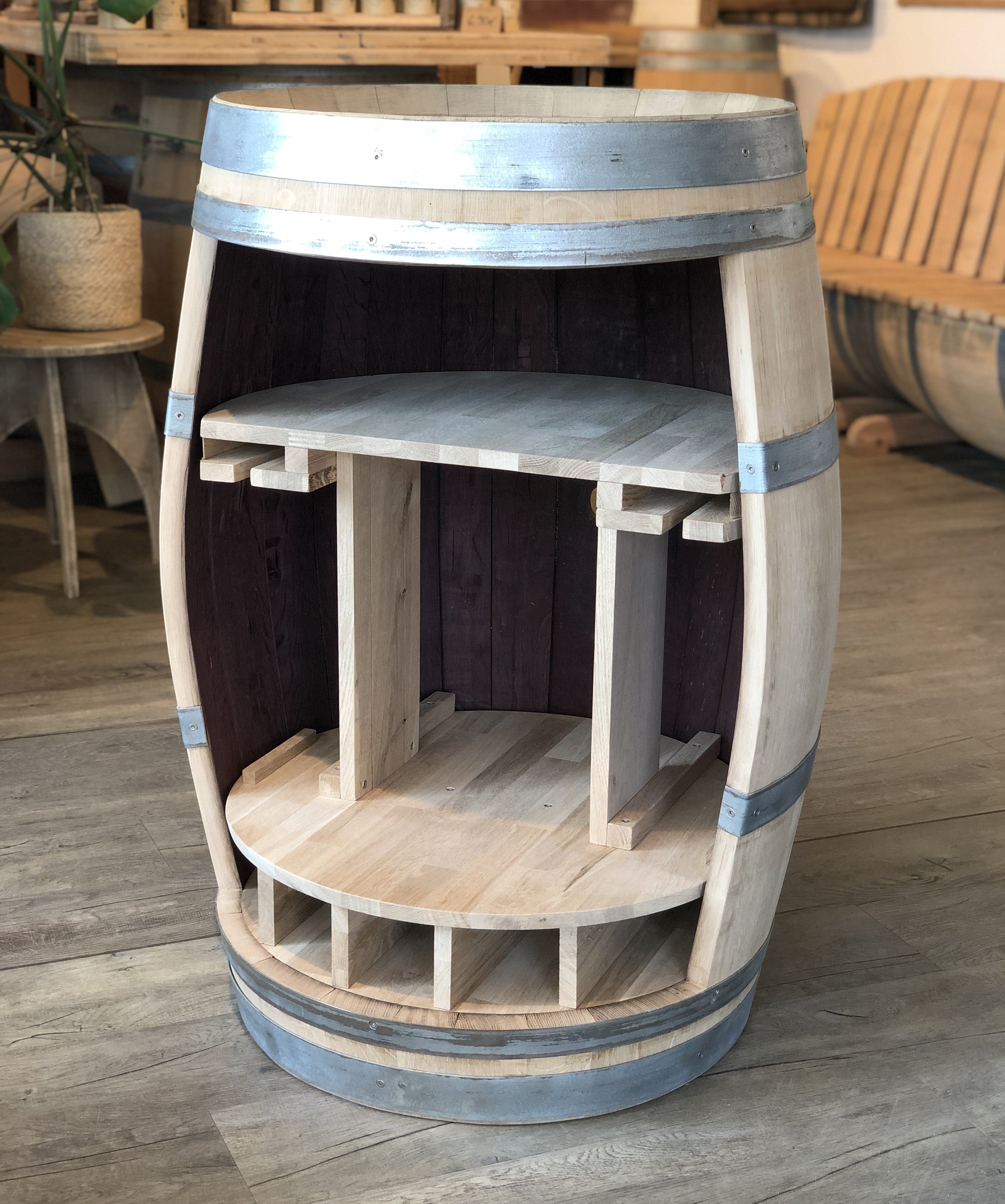 Weinfass Bar "Weinkühler" Flaschen- & Glashalter, 225L Weinfass