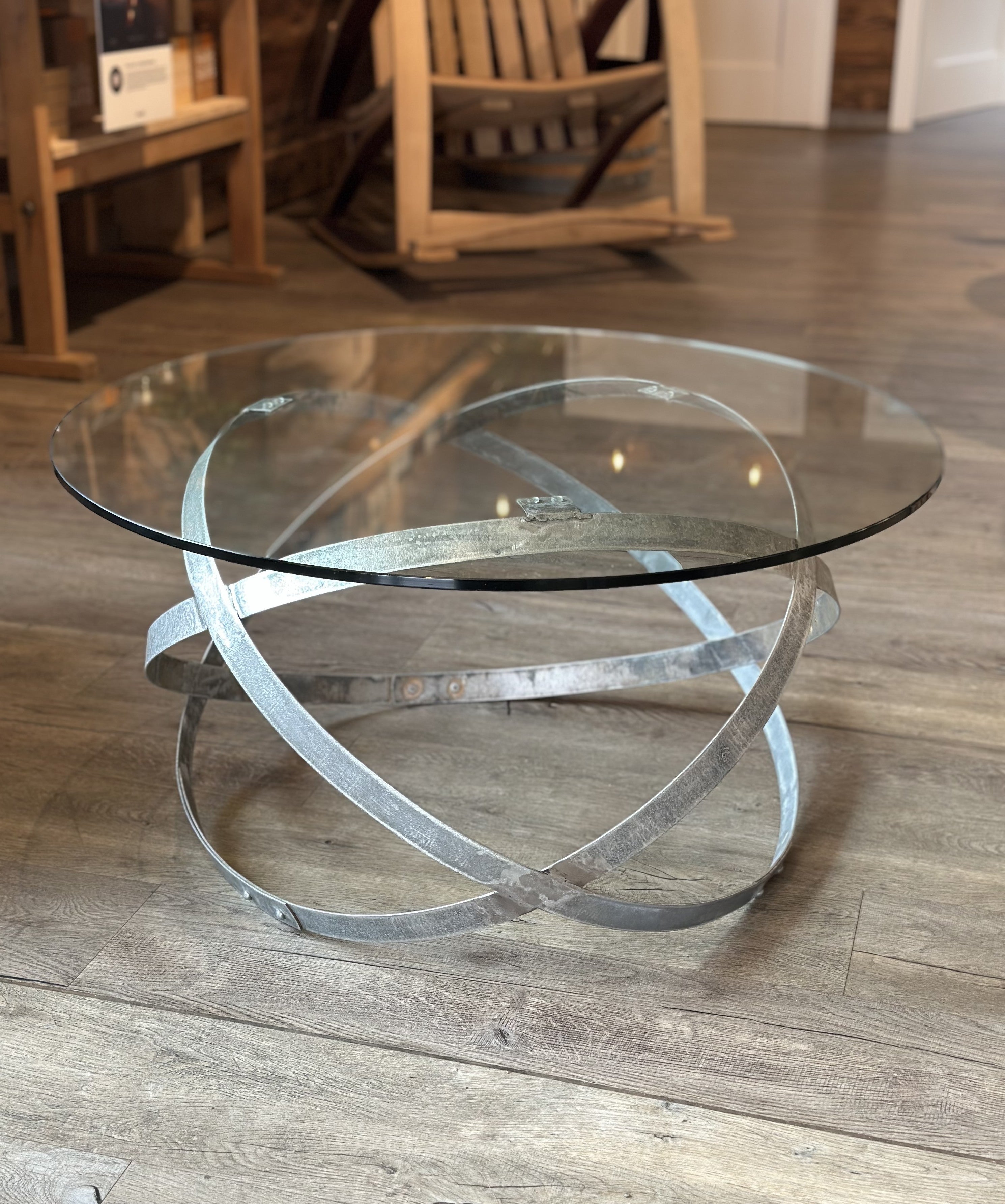 Weinfass Couchtisch Industrial-Design mit Glasplatte