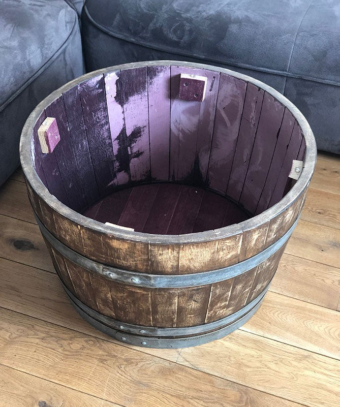 Weinfass Couchtisch mit Holzdeckel Whiskyfass Optik