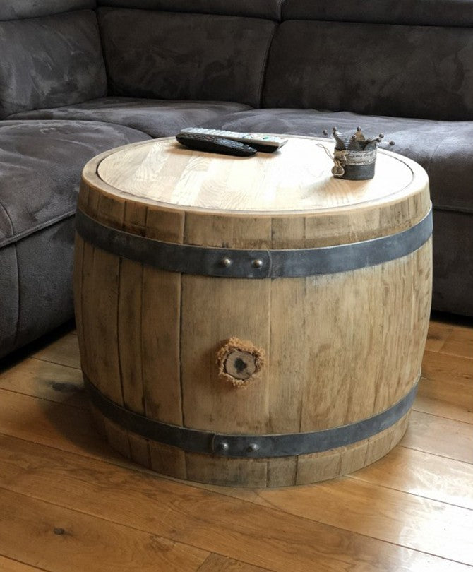 Bauchiger Weinfass Couchtisch mit Holzdeckel natur